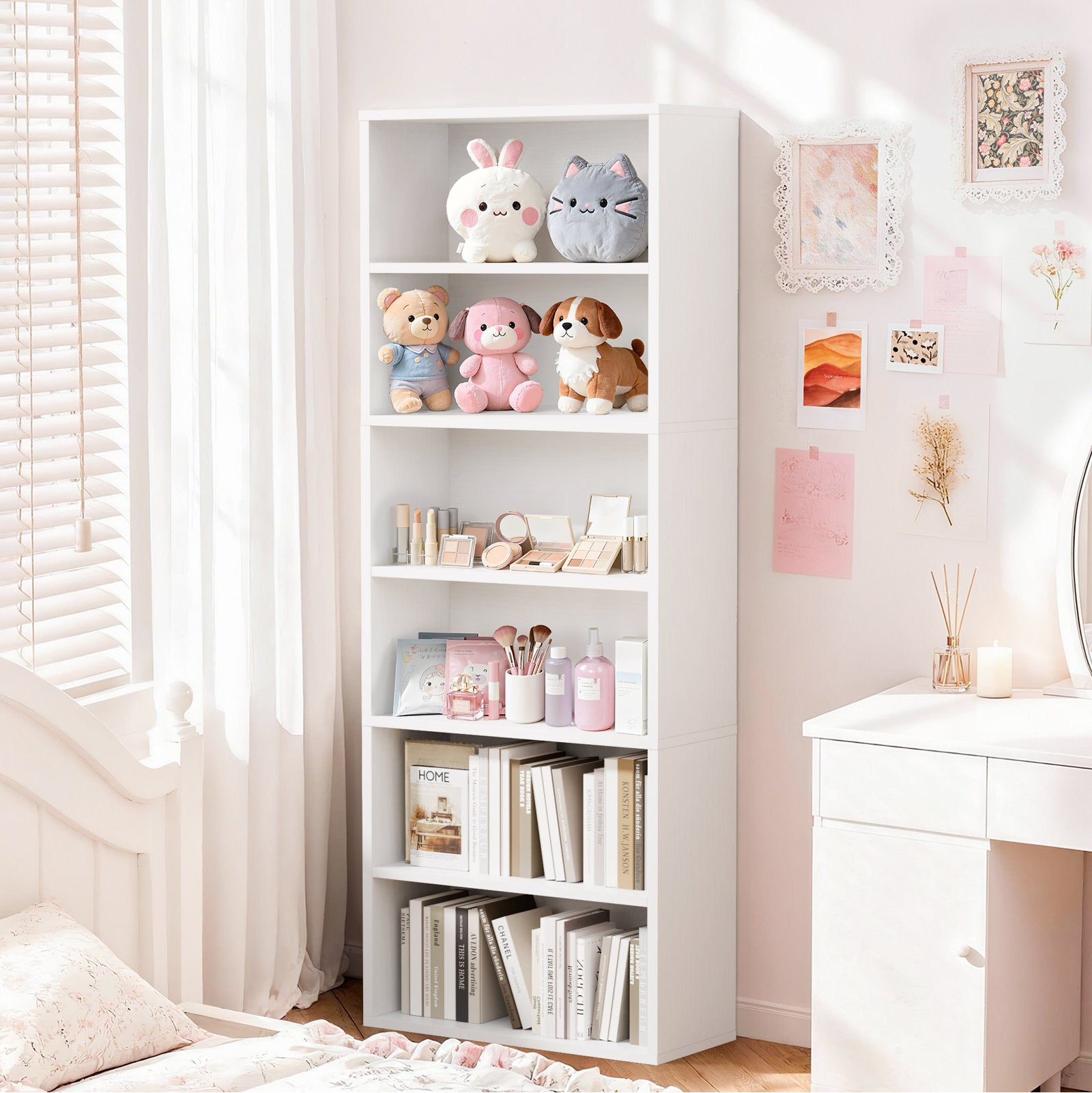 Modern White 5 Tier Bookshelf Tall Open Storage Bookcase