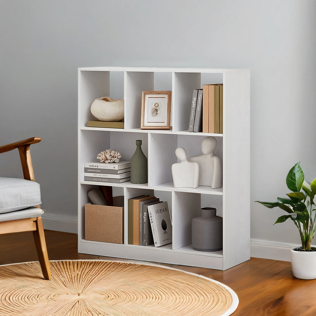 Modern White 9 Cube Storage Bookcase Open Display Shelf