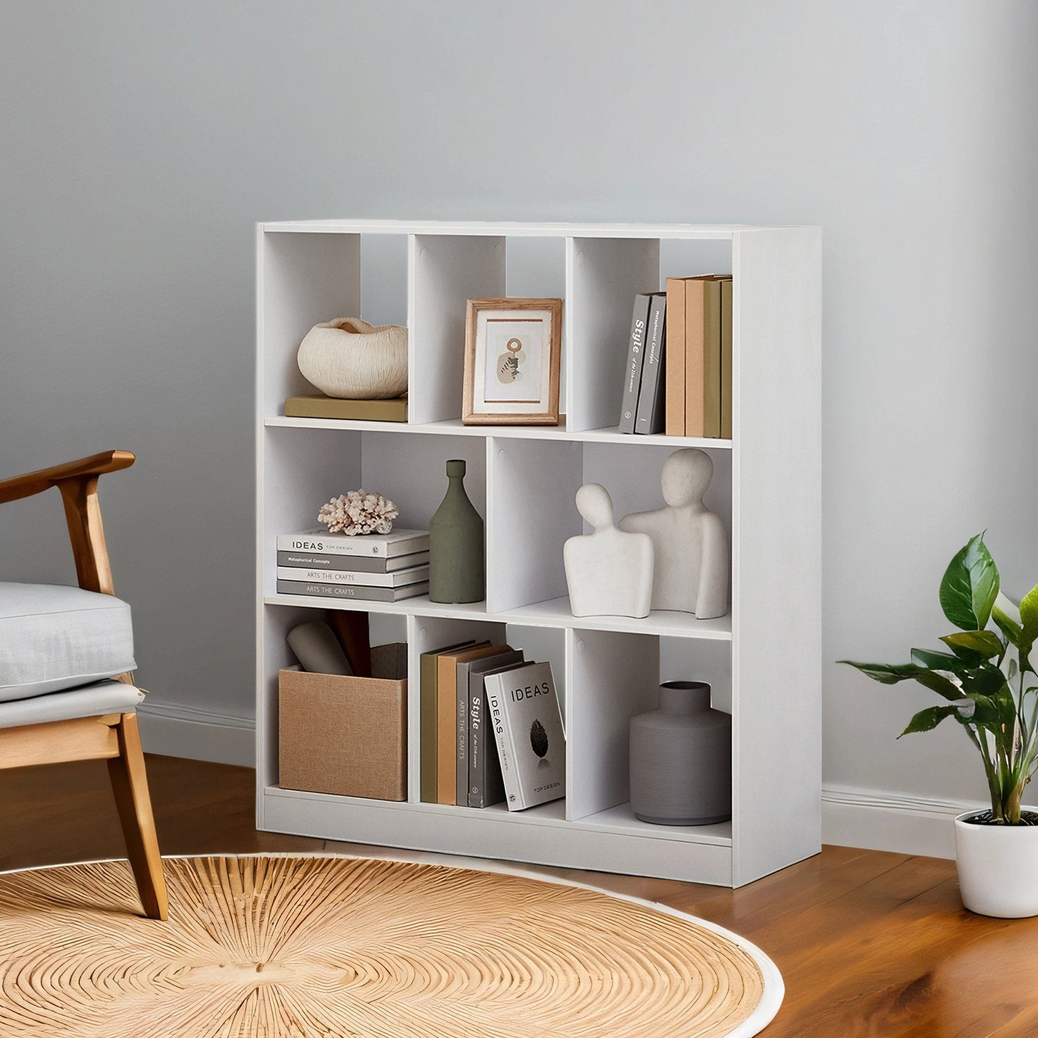Modern White 9 Cube Storage Bookcase Open Display Shelf