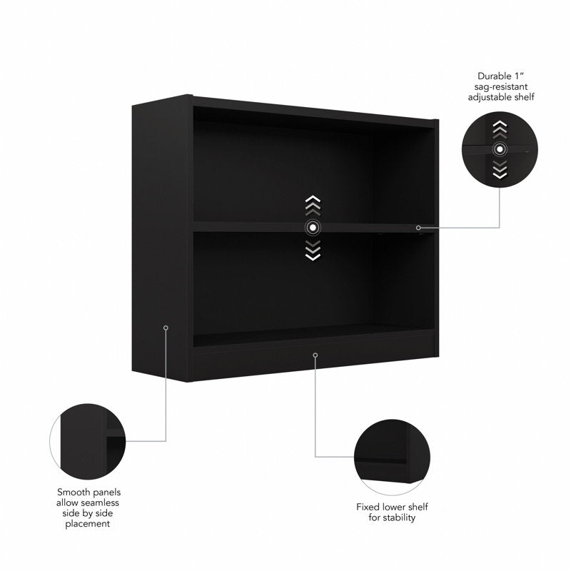 Modern Black 2 Tier Bookshelf Low Open Storage Bookcase