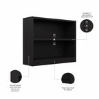 Modern Black 2 Tier Bookshelf Low Open Storage Bookcase