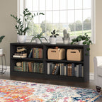 Modern Black 2 Tier Bookshelf Low Open Storage Bookcase