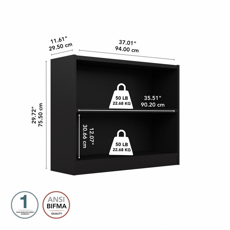 Modern Black 2 Tier Bookshelf Low Open Storage Bookcase