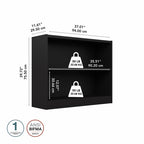 Modern Black 2 Tier Bookshelf Low Open Storage Bookcase