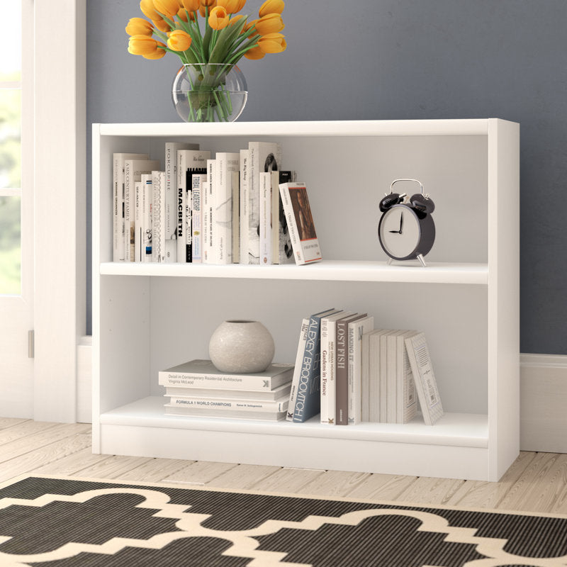 Modern White 2 Tier Bookshelf Low Open Storage Bookcase