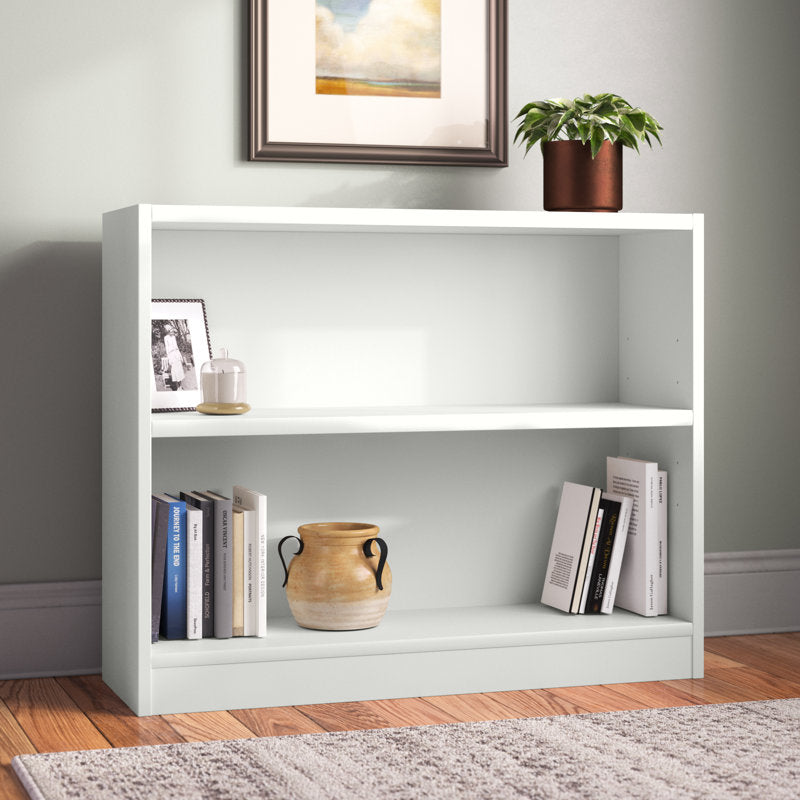 Modern White 2 Tier Bookshelf Low Open Storage Bookcase