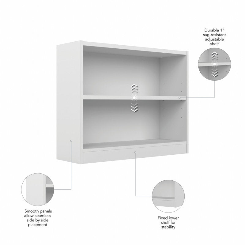 Modern White 2 Tier Bookshelf Low Open Storage Bookcase