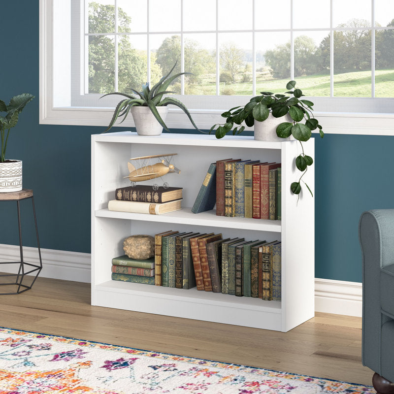 Modern White 2 Tier Bookshelf Low Open Storage Bookcase