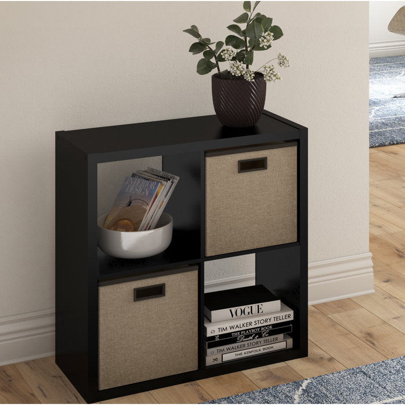 Modern Black 4 Cube Storage Bookcase Open Display Shelf