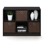 Dark Wood 6 Cube Storage Bookcase With Storage Baskets