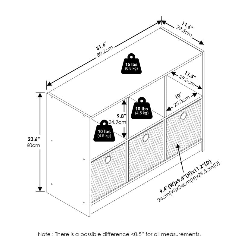 Dark Wood 6 Cube Storage Bookcase With Storage Baskets
