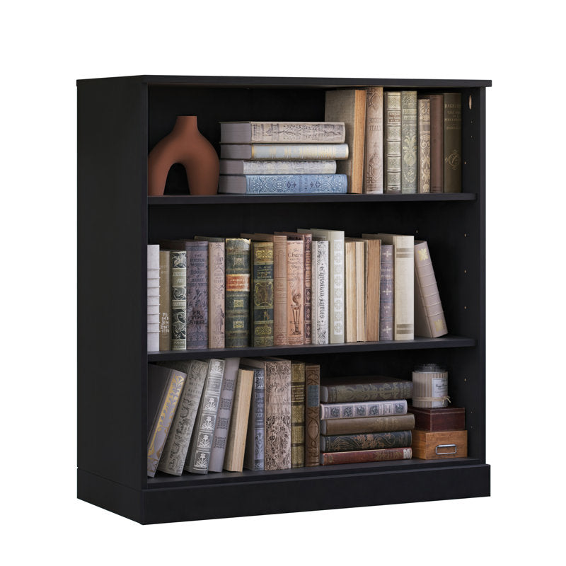 Modern Black 3 Tier Bookshelf Low Open Storage Bookcase
