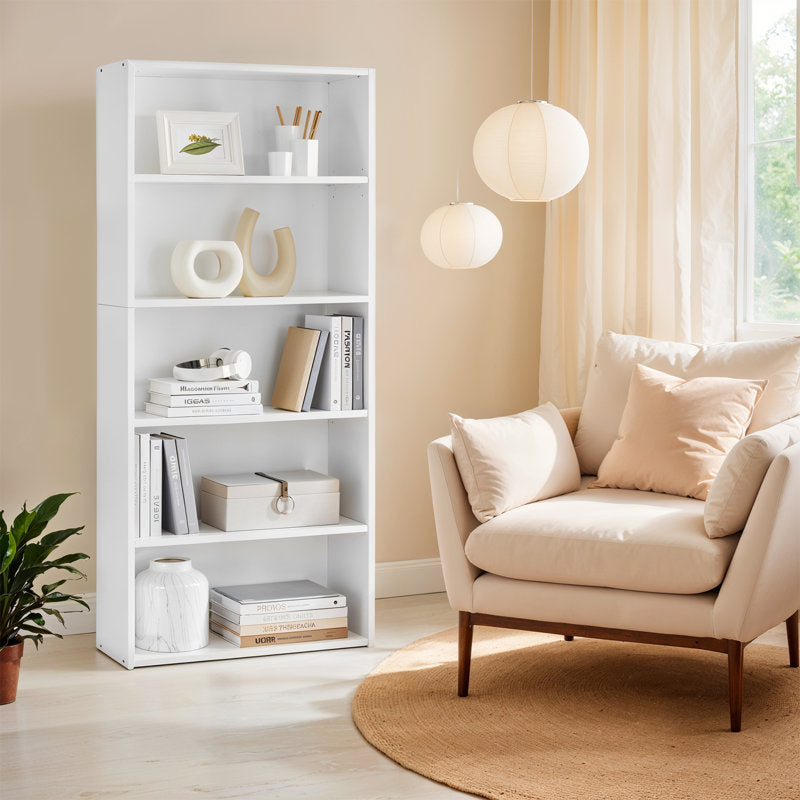 Modern White 5 Tier Bookshelf Tall Open Storage Bookcase
