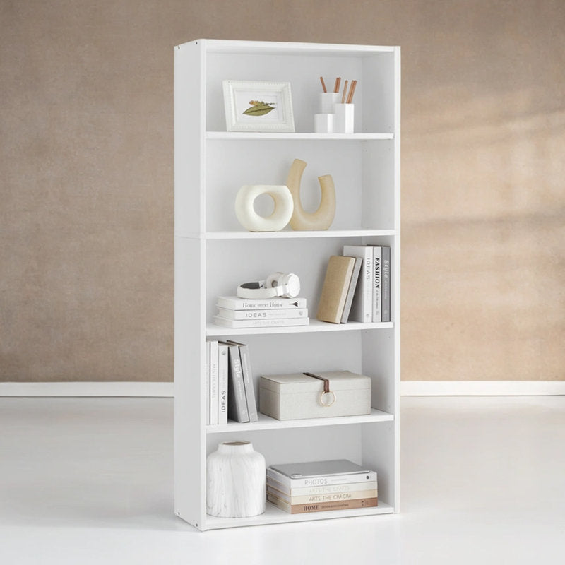 Modern White 5 Tier Bookshelf Tall Open Storage Bookcase