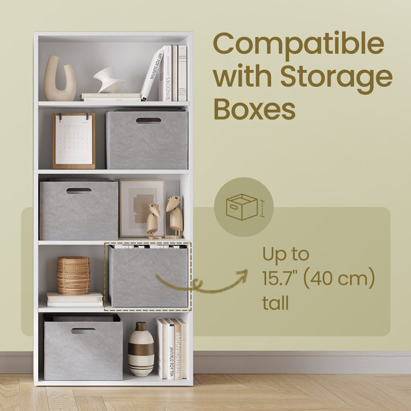 Modern White 5 Tier Bookshelf Tall Open Storage Bookcase