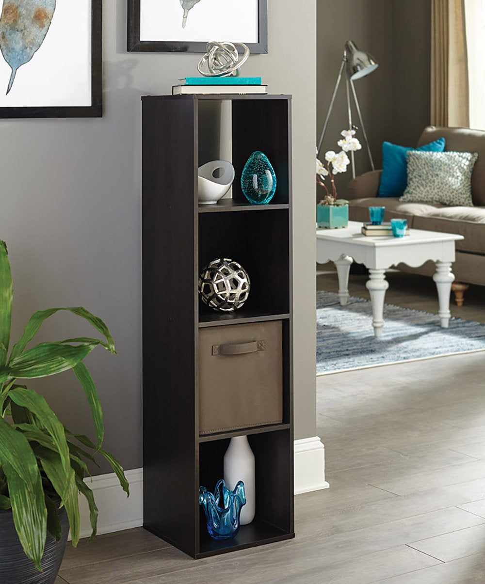 Modern Dark Wood 4 Cube Storage Bookcase Tall Display Shelf