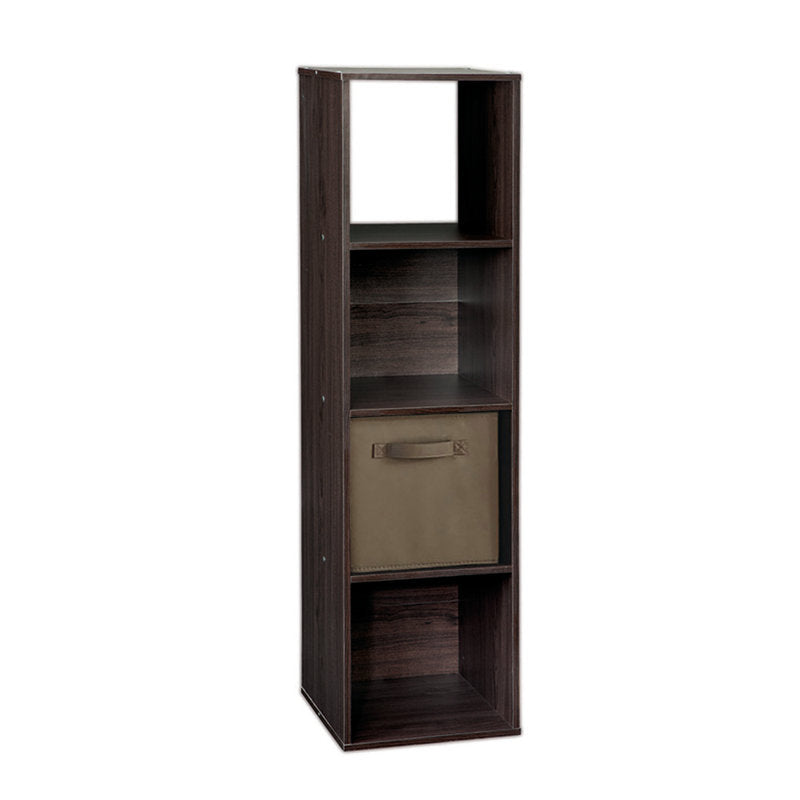 Modern Dark Wood 4 Cube Storage Bookcase Tall Display Shelf