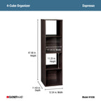 Modern Dark Wood 4 Cube Storage Bookcase Tall Display Shelf