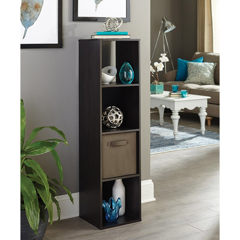 Modern Dark Wood 4 Cube Storage Bookcase Tall Display Shelf