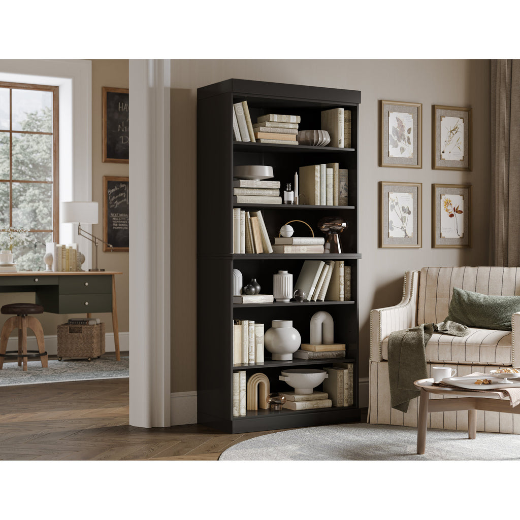 Minimalist Black 5 Shelf Tall Bookcase Storage Display Rack