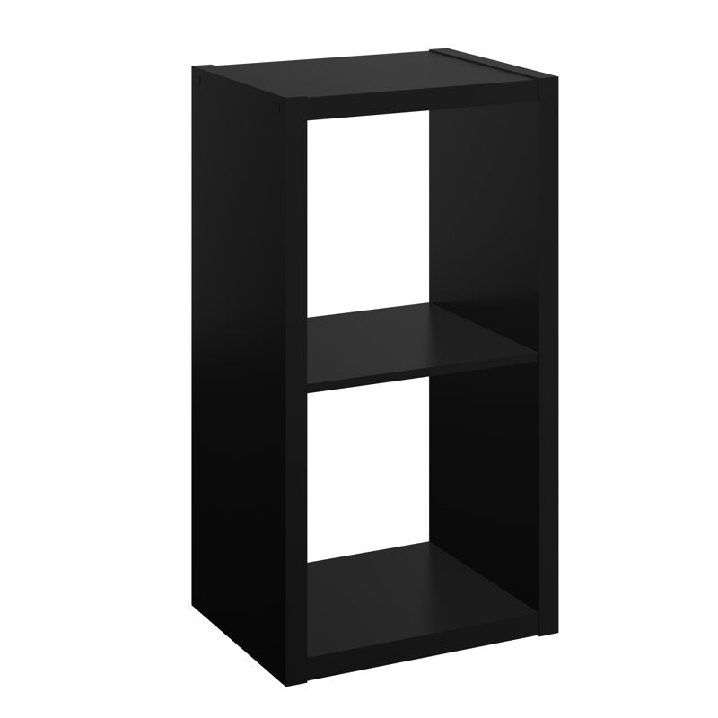 Modern Black 2 Tier Bookcase With Fabric Drawer