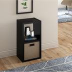 Modern Black 2 Tier Bookcase With Fabric Drawer