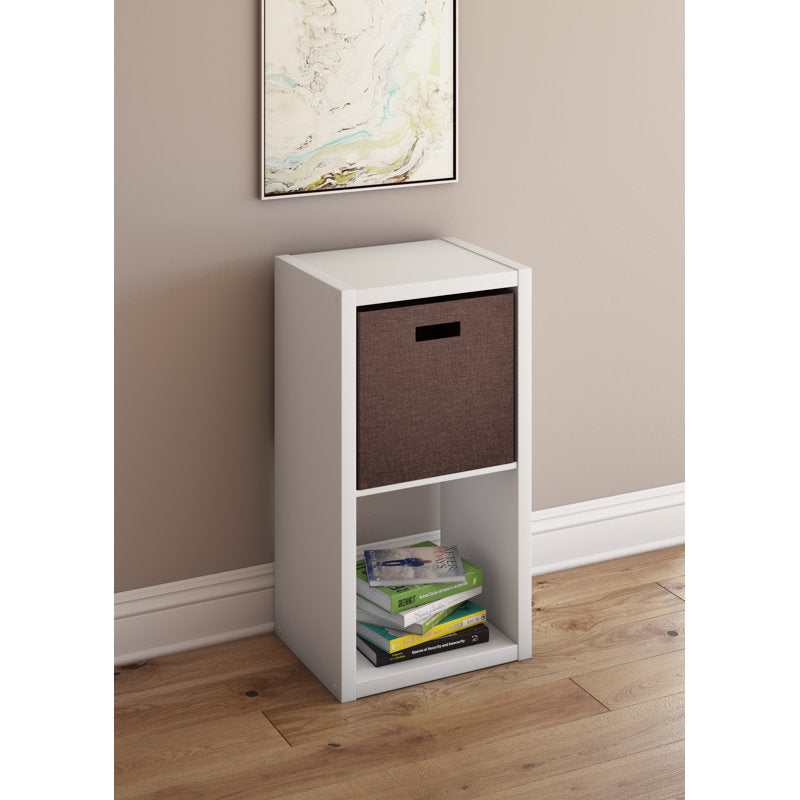 Modern White 2 Tier Bookcase With Fabric Drawer