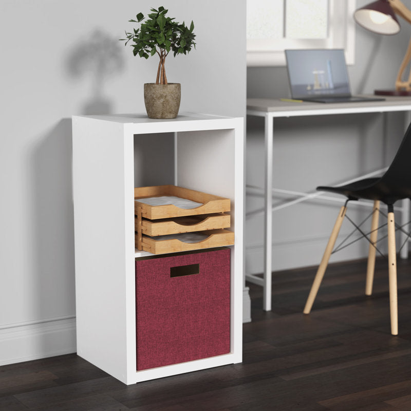 Modern White 2 Tier Bookcase With Fabric Drawer