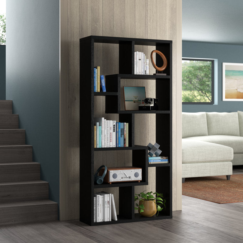 Contemporary Black Geometric Display Bookcase Storage Shelf