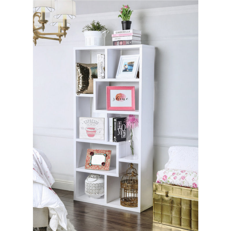 Contemporary White Geometric Display Bookcase Storage Shelf
