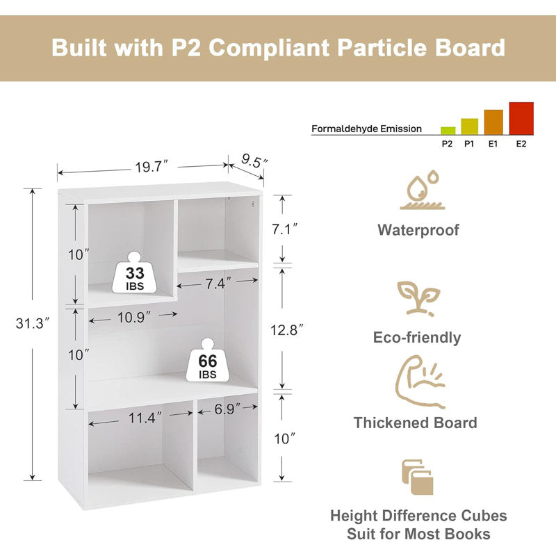 Modern White 5 Cube Storage Bookcase Organizer