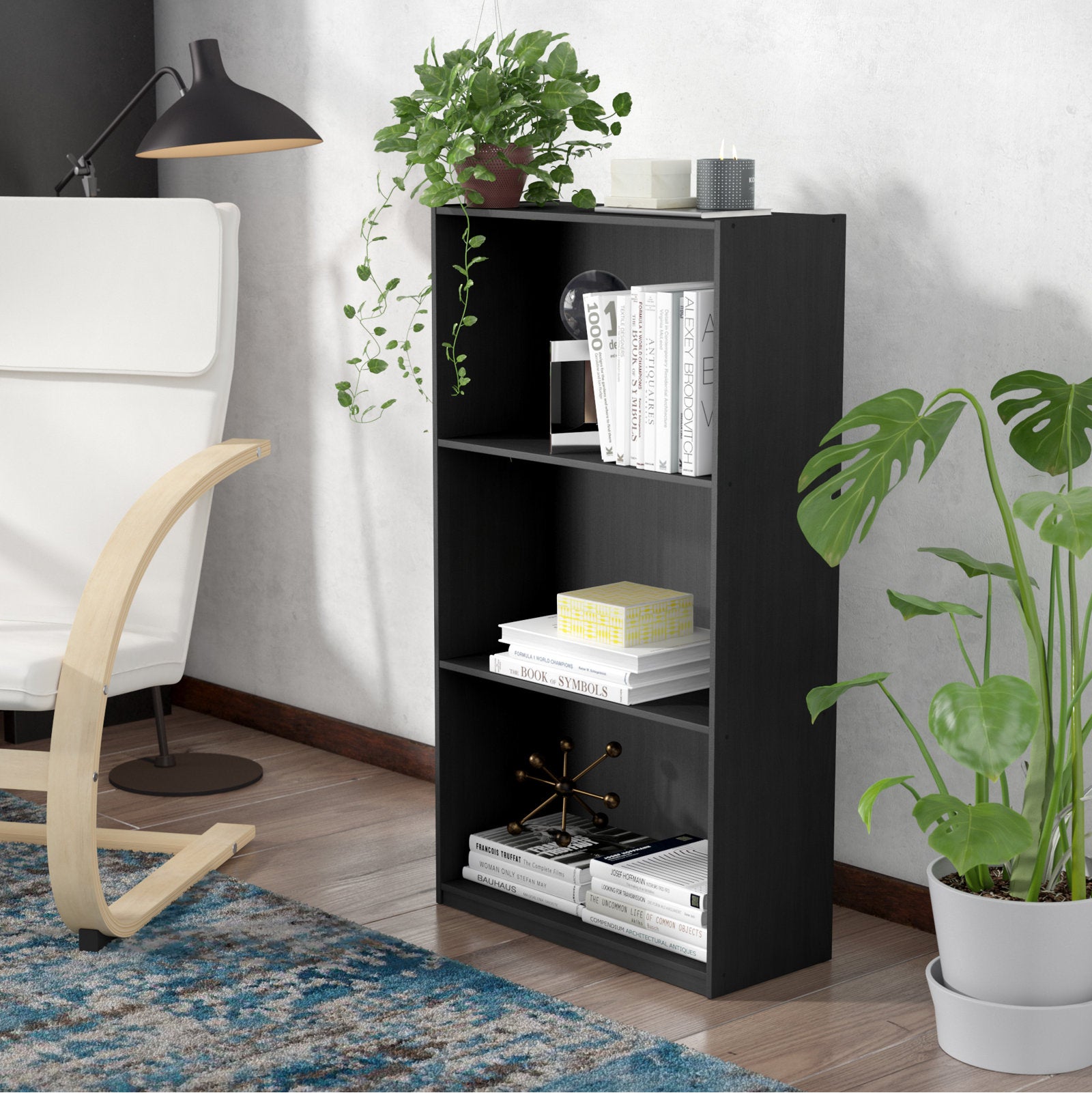 Modern Black 3 Tier Open Storage Bookcase