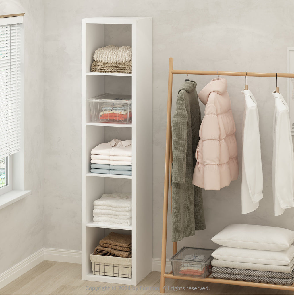 Minimalist White Tall Narrow Storage Bookcase Organizer