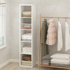 Minimalist White Tall Narrow Storage Bookcase Organizer