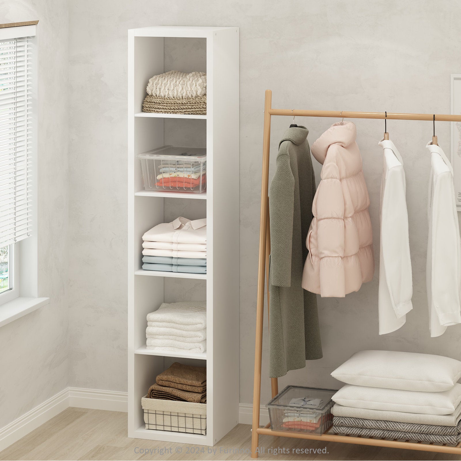 Minimalist White Tall Narrow Storage Bookcase Organizer