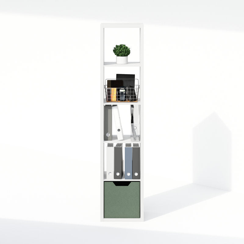 Minimalist White Tall Narrow Storage Bookcase Organizer
