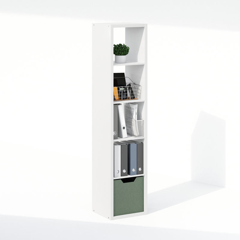 Minimalist White Tall Narrow Storage Bookcase Organizer