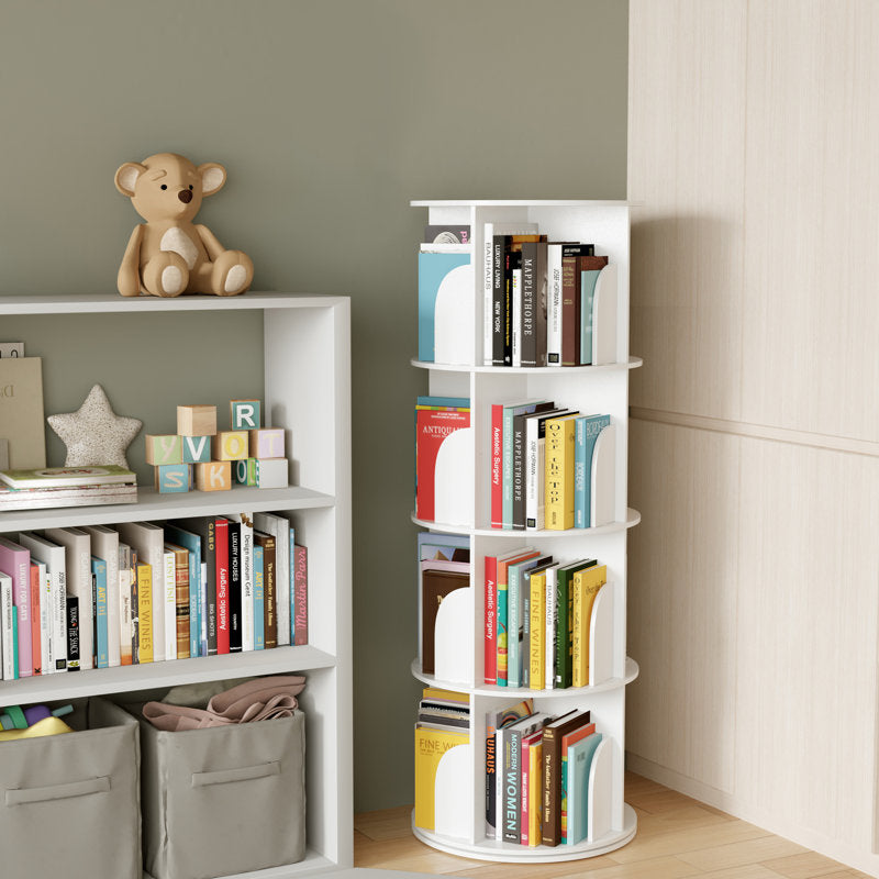 Modern White Rotating 4 Tier Storage Bookcase Organizer
