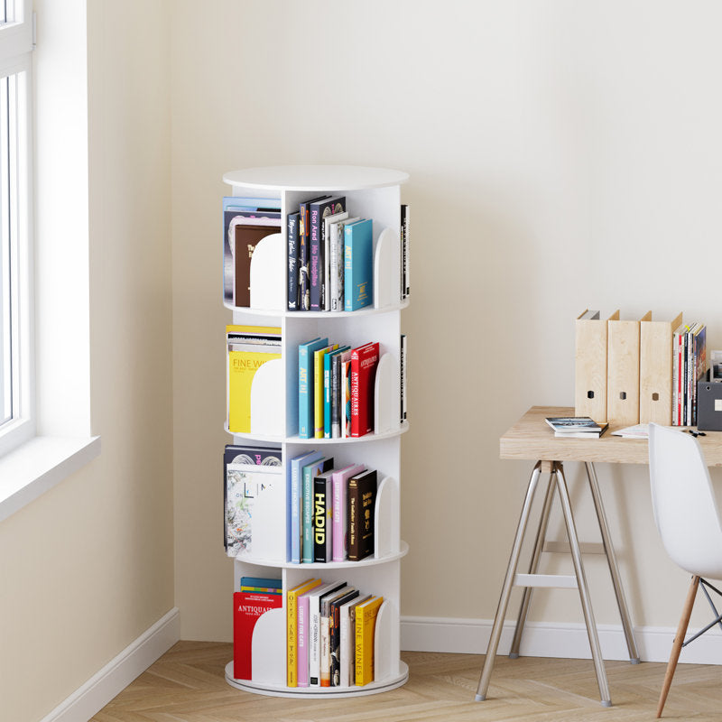 Modern White Rotating 4 Tier Storage Bookcase Organizer