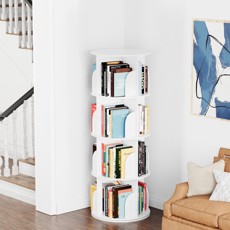 Modern White Rotating 4 Tier Storage Bookcase Organizer