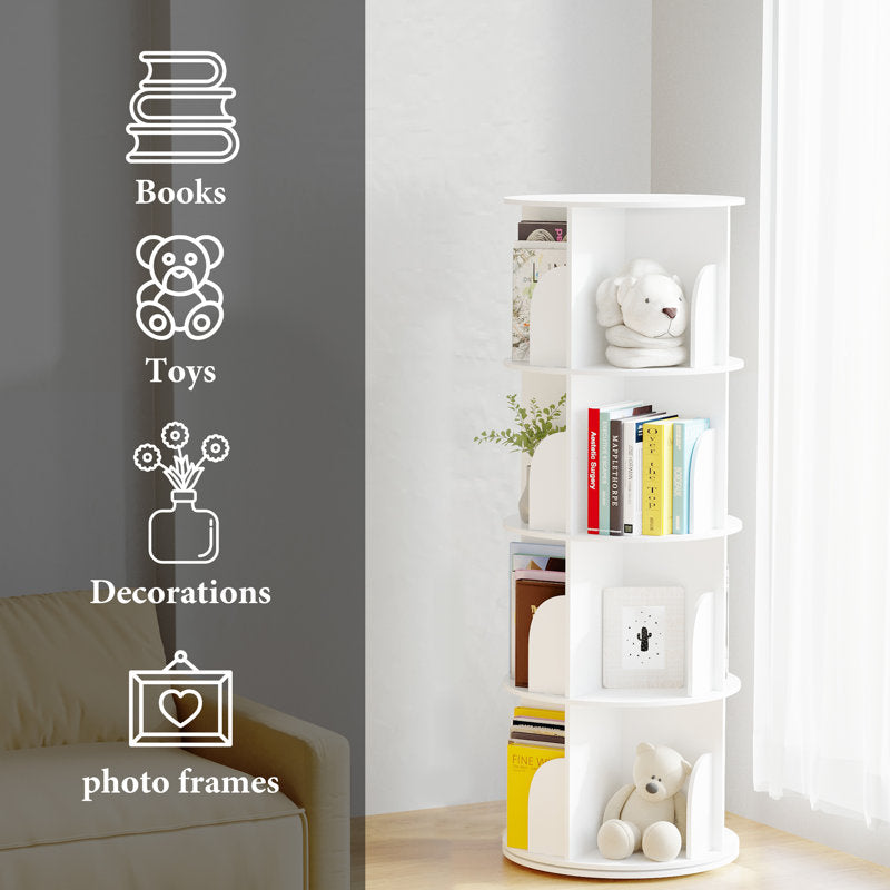 Modern White Rotating 4 Tier Storage Bookcase Organizer