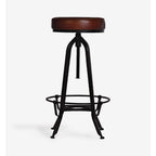 Height Adjustable Lounge Bar with Vintage Leather Seat
