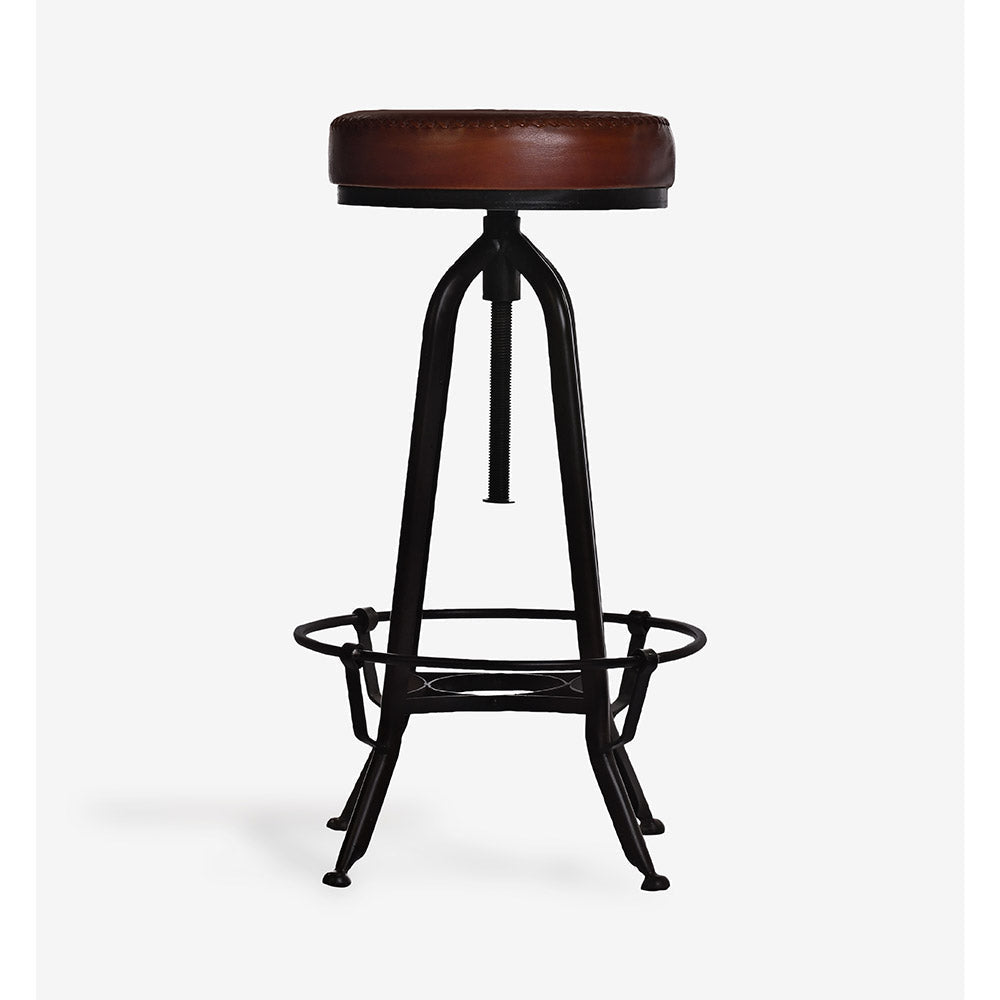 Height Adjustable Lounge Bar with Vintage Leather Seat