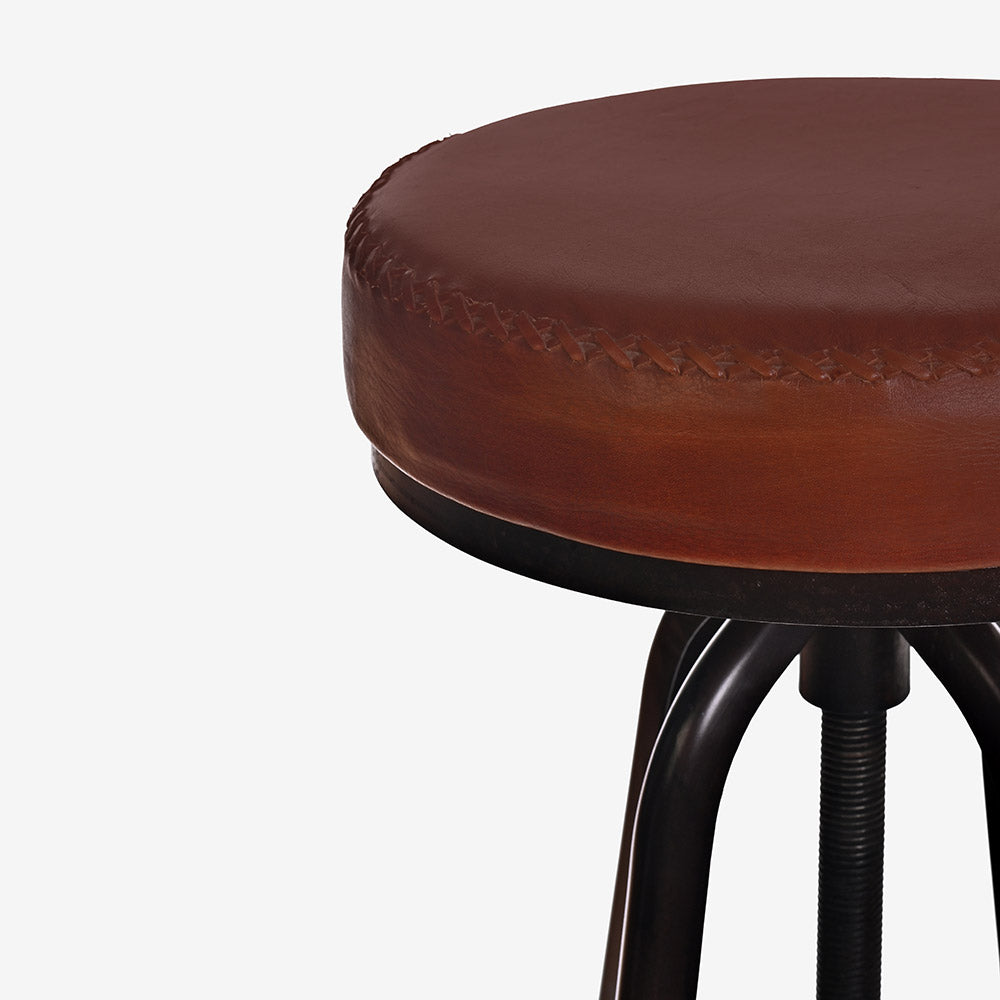 Height Adjustable Lounge Bar with Vintage Leather Seat