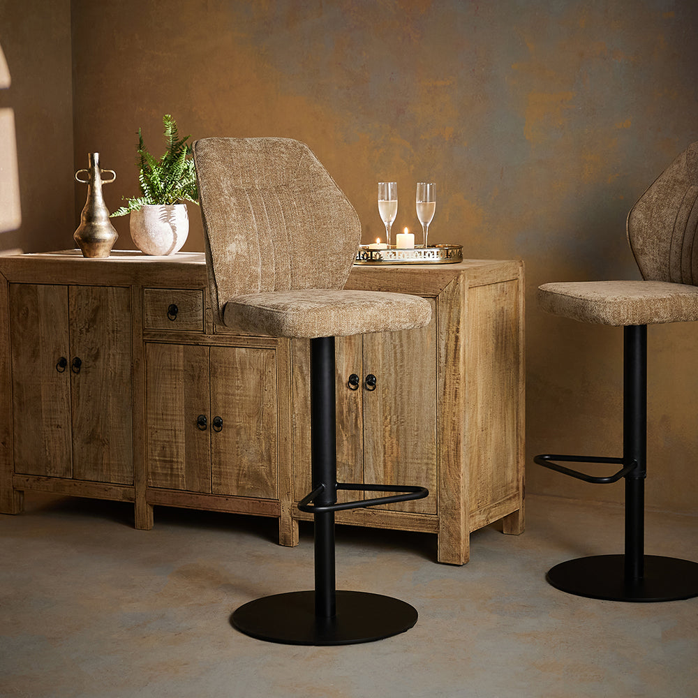 Tall Lounge Bar Chair with Cushioned Tan Brown Seat