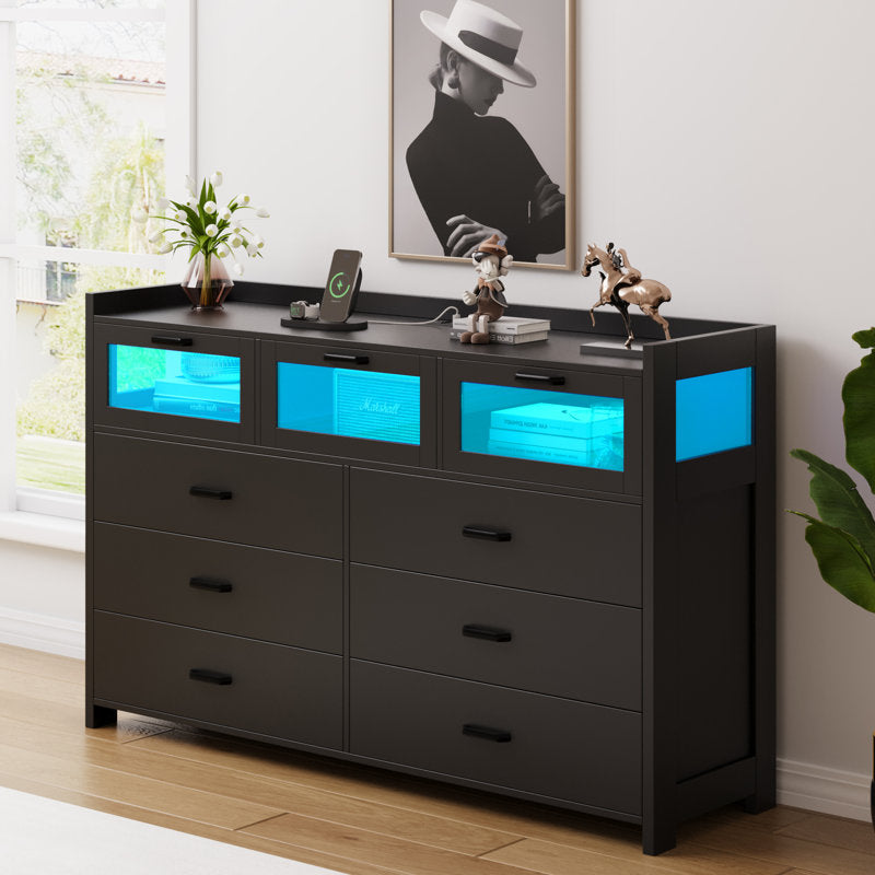 Modern Book Shelf Cabinet with Multi Drawer Storage and Integrated LED Display Shelf