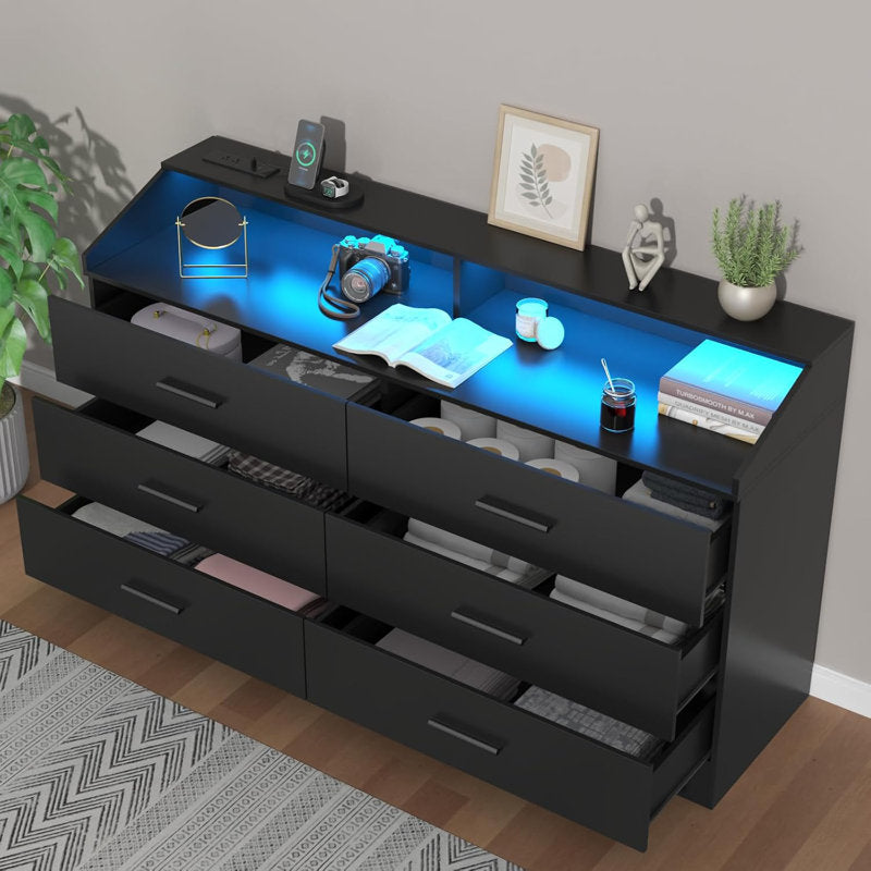 Modern Book Shelf Cabinet with Multi Drawer Storage and Integrated LED Display Shelf