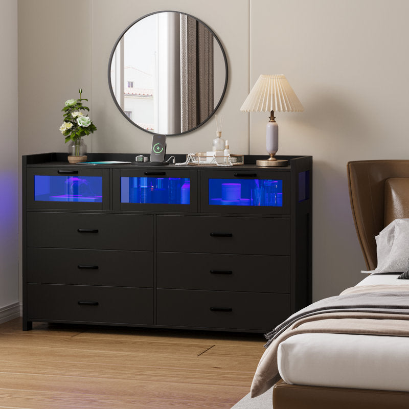 Modern Book Shelf Cabinet with Multi Drawer Storage and Integrated LED Display Shelf