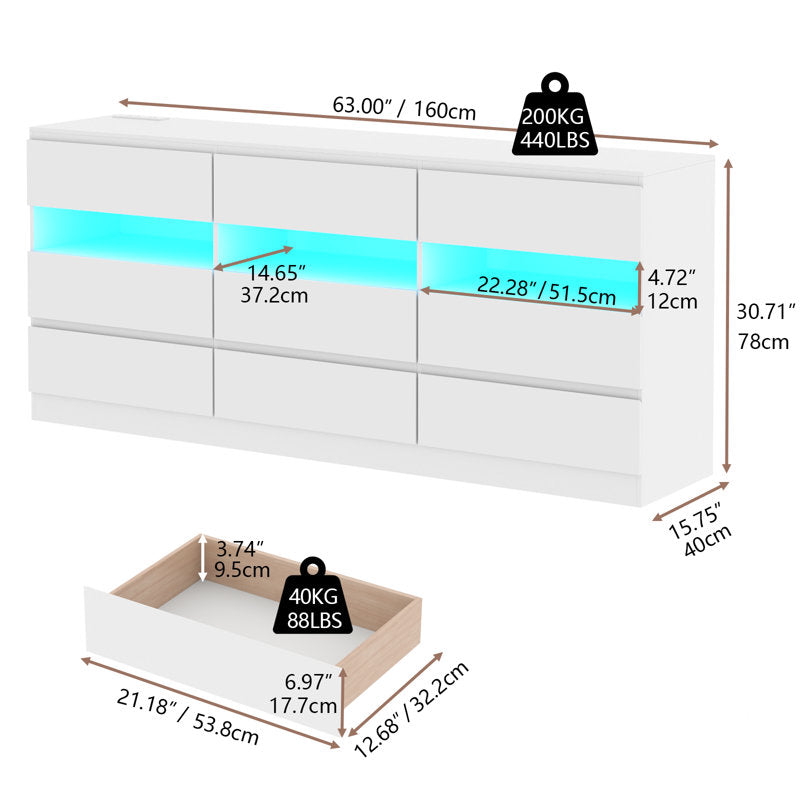 Luxury White Shelf Cabinet with Spacious Drawer Storage and Ambient LED Display