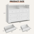 Modern LED Book Shelf Cabinet with Open Display and Multi Storage Drawers White Finish